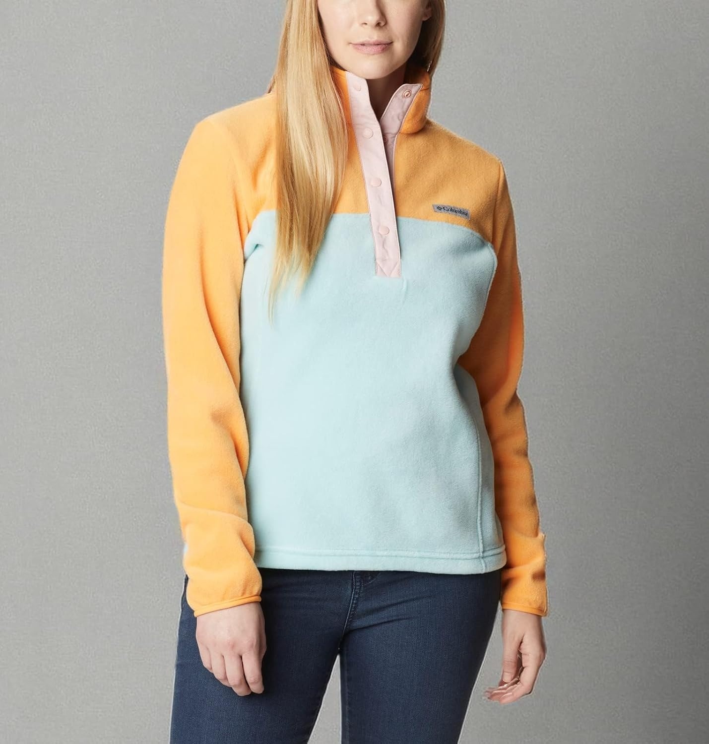 image:imageColumbia Benton Springs 12 Snap Pull Over II Fleece Pullover fr DamenAqua Haze Sunset Peach Dusty Pink