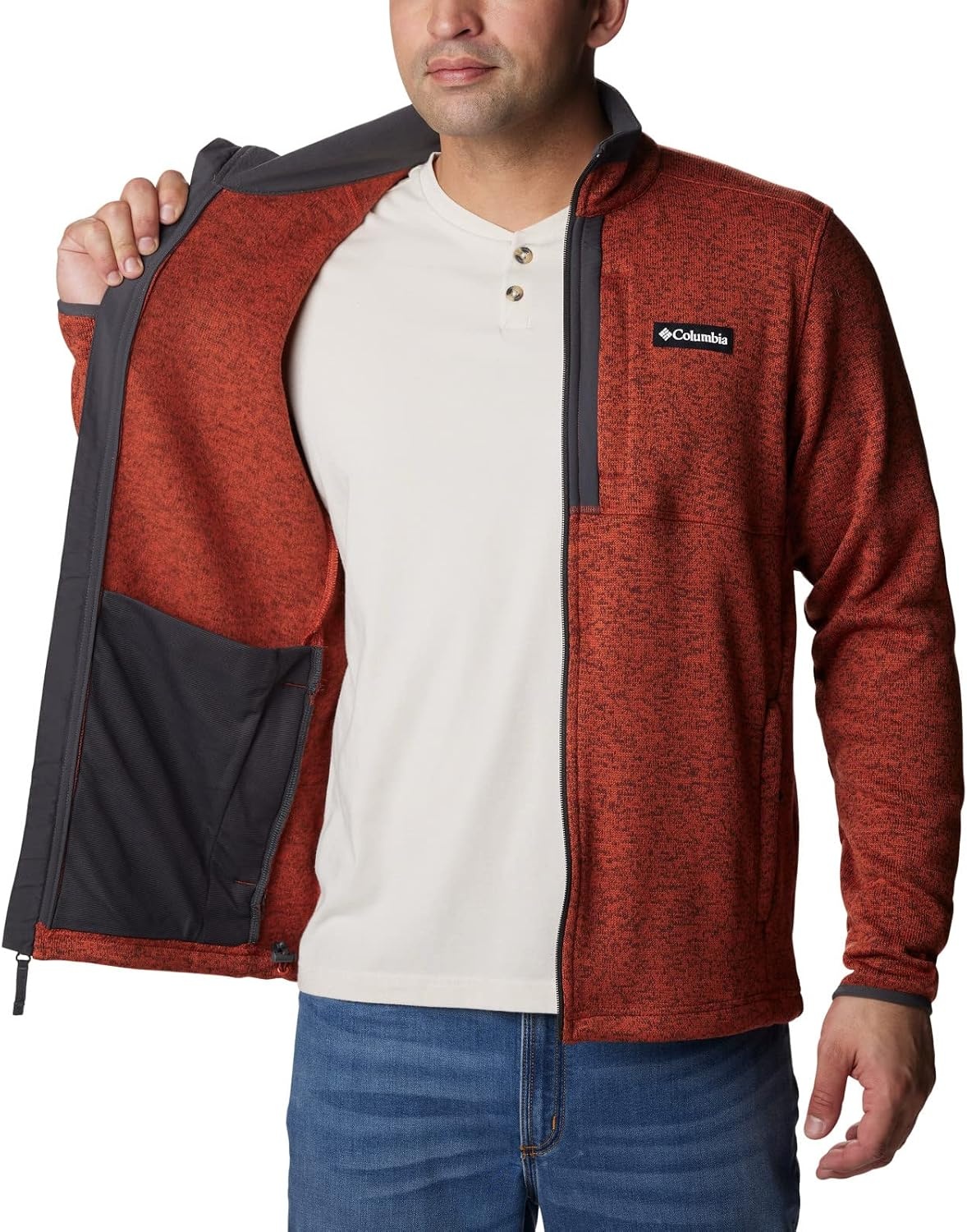 image:imageColumbia Herren Sweater Weather Full Zip Fleecejacke mit durchgehendem ReiverschlussWarp Red Heather