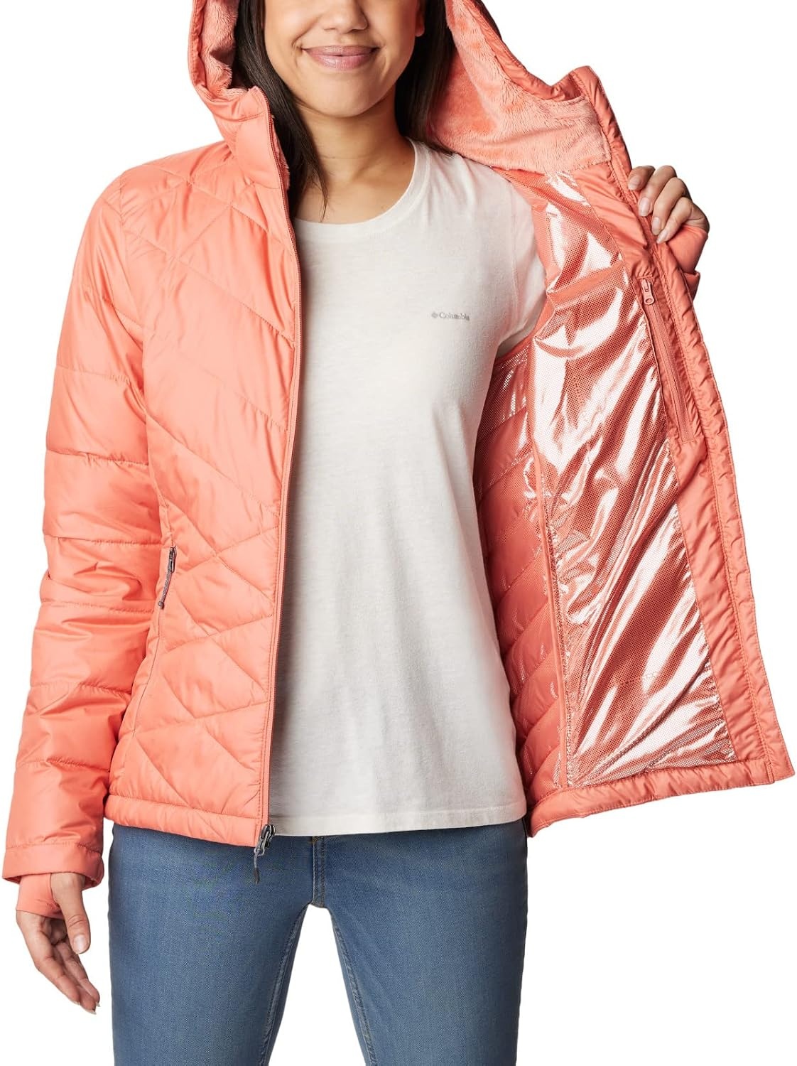 image:imageColumbia Damen Heavenly Hooded Jacket Pufferjacke mit Kapuze 1er PackVerblasster Pfirsich