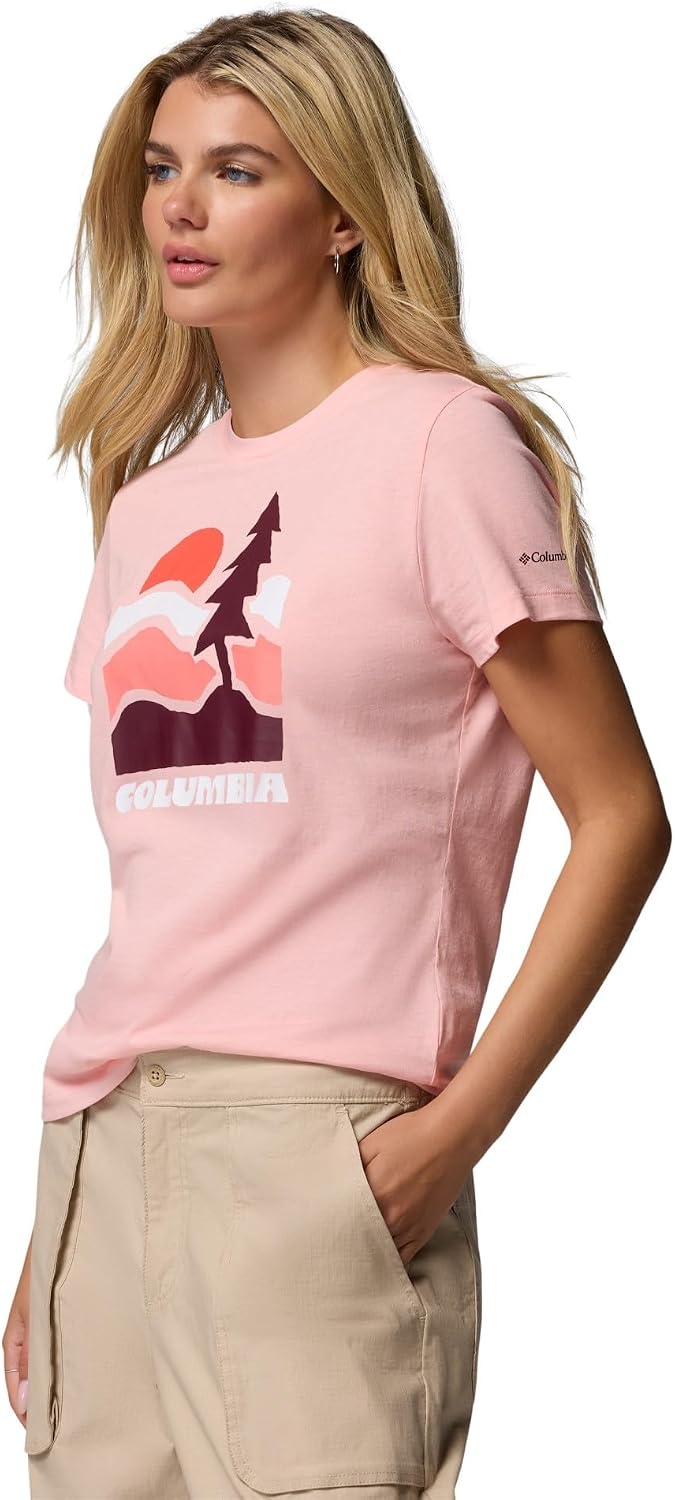 image:imageColumbia Damen Ruby Springs Graphic Fitted Short Sleeve Kurzrmeliges TShirt 1er PackPink Sand Get Hiked