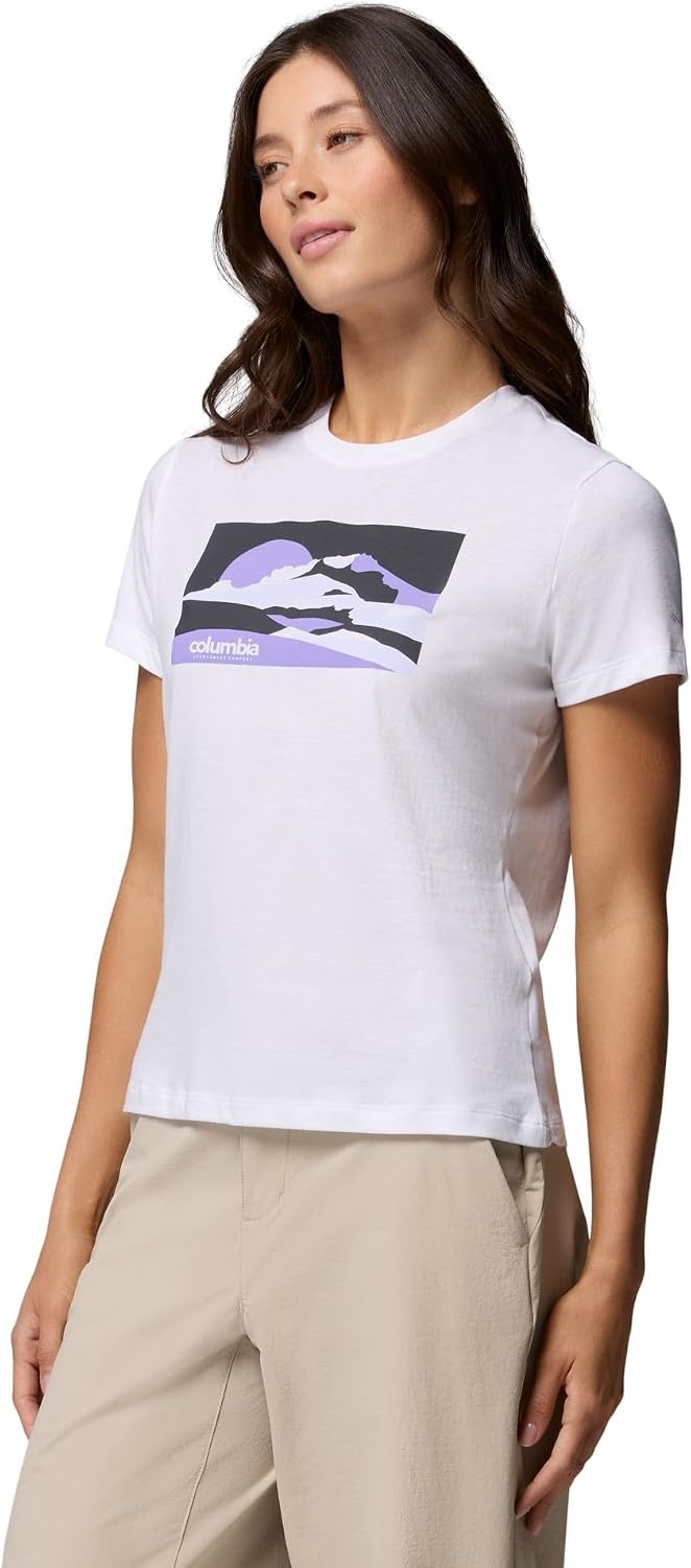 image:imageColumbia Damen Ruby Springs Graphic Fitted Short Sleeve Kurzrmeliges TShirt 1er PackWhite Moonlit Hillscape