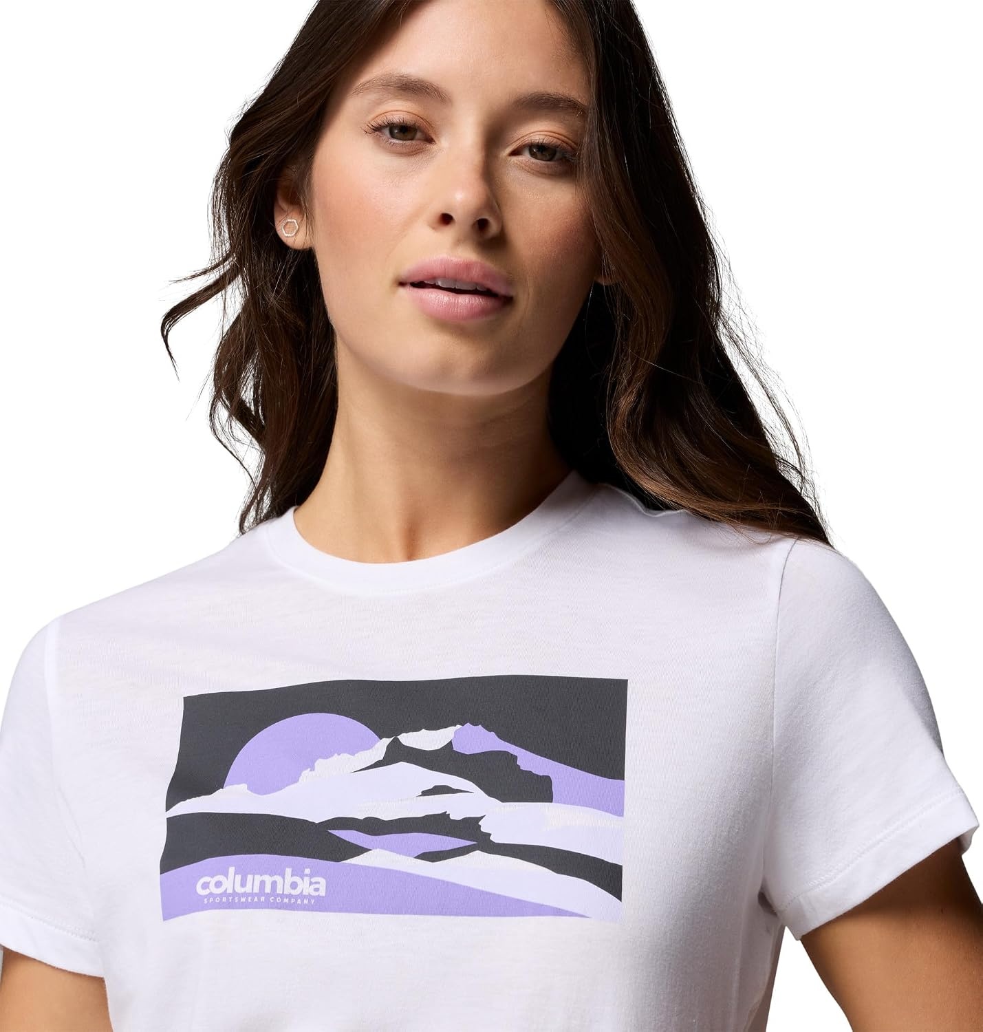 image:imageColumbia Damen Ruby Springs Graphic Fitted Short Sleeve Kurzrmeliges TShirt 1er PackWhite Moonlit Hillscape