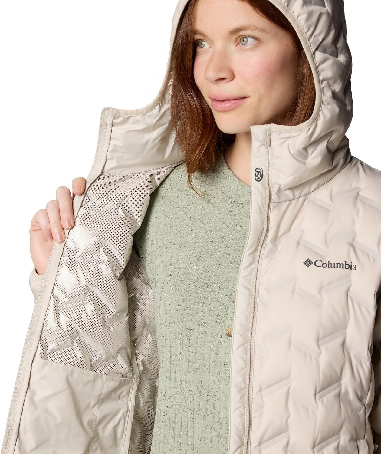 image:imageColumbia Delta Ridge II Lange Daunenjacke Reflektierendes OmniHeat Heat Seal Design Wasserabweisendes Material ScubaKapuze Reiverschlusstaschen Damen