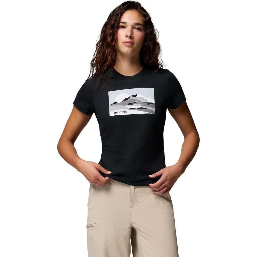 image:imageColumbia Damen Ruby Springs Graphic Fitted Short Sleeve Kurzrmeliges TShirt 1er PackBlack Moonlit Hillscape