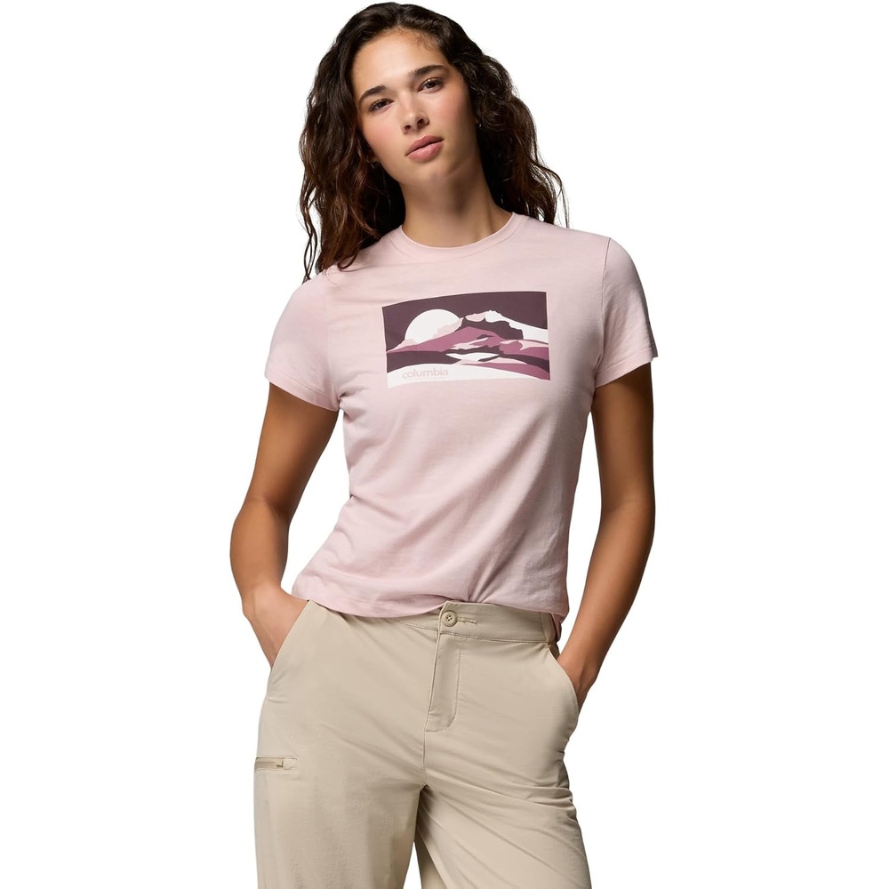 image:imageColumbia Damen Ruby Springs Graphic Fitted Short Sleeve Kurzrmeliges TShirt 1er PackMineral Pink Moonlit Hillscape